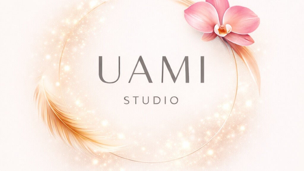 UamiStudio logo featuring pink orchid and golden feather. Located in Lisboa, Lisboa, PT.