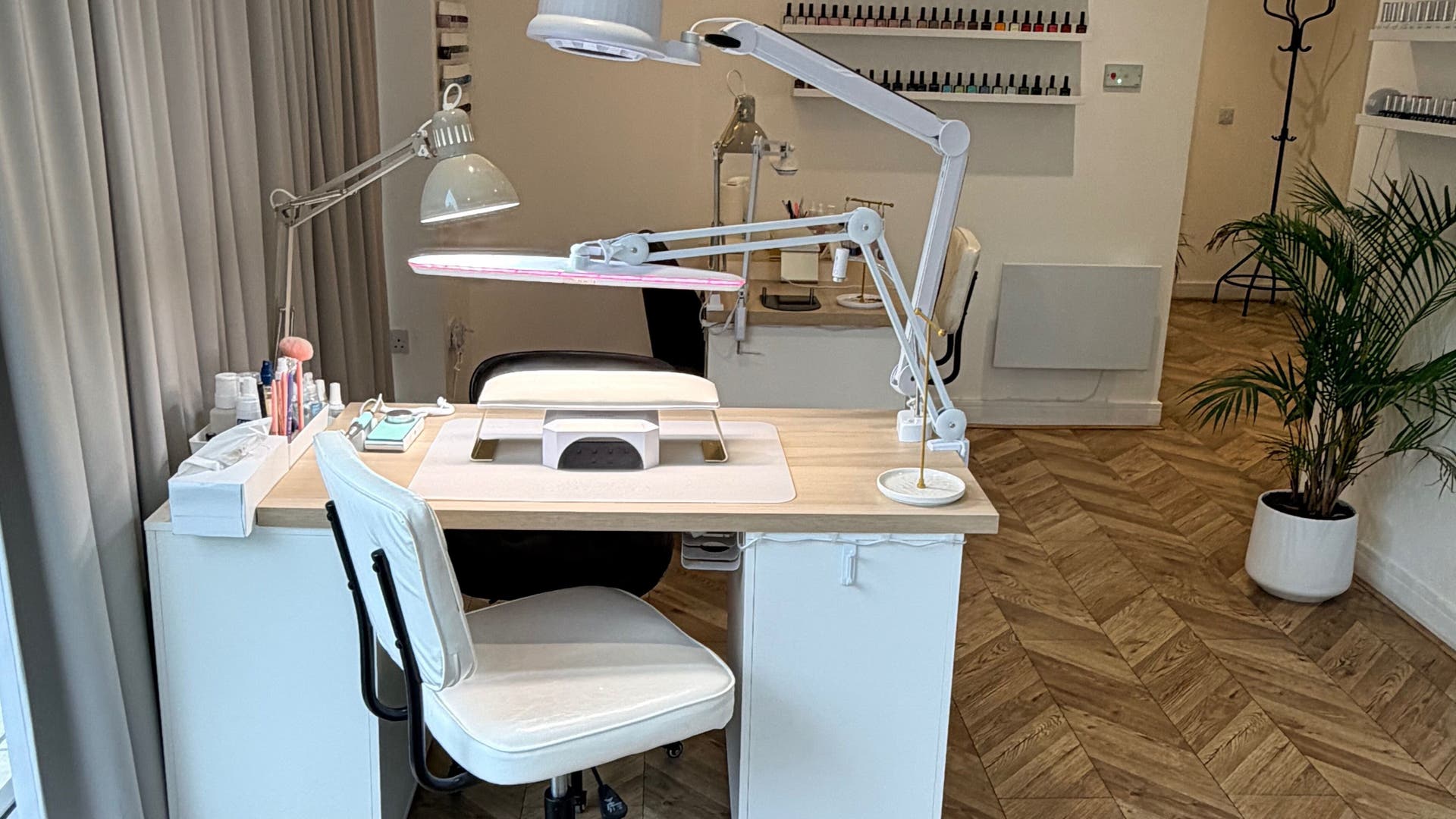 Modern nail station at Bulgaro Nails | BIAB & Russian Manicure, London, England, GB, featuring stylish decor.