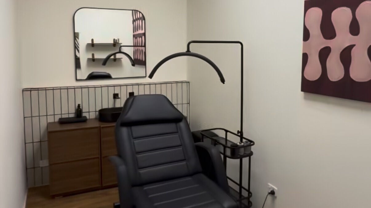 Sleek lash treatment room at Lash by Lash within Salon Social, Melbourne, Victoria, AU, featuring modern decor.