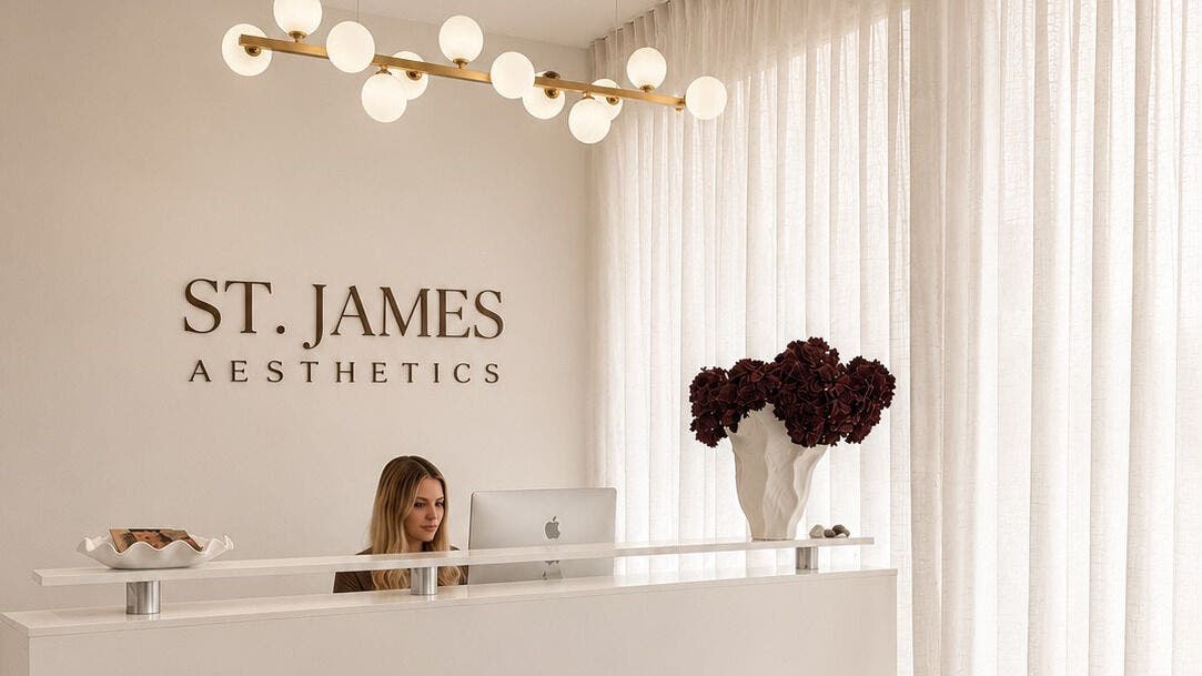 Reception area at St James Aesthetics - Moonee Ponds, Melbourne, Victoria, AU with elegant decor and friendly staff.
