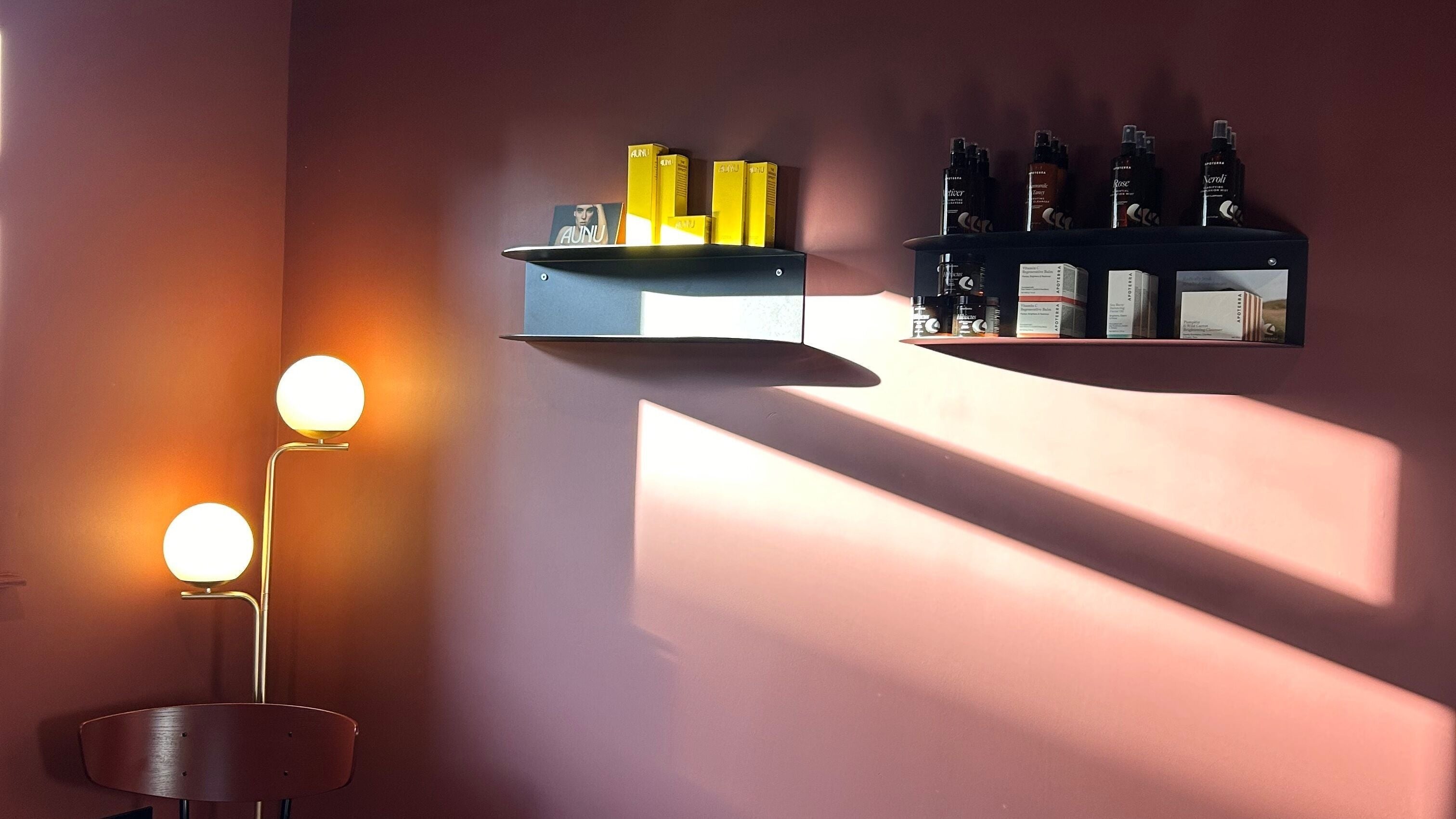 Elegant lighting and product display at Madre Studios, Magheralin, Northern Ireland, GB. Warm, inviting ambiance.