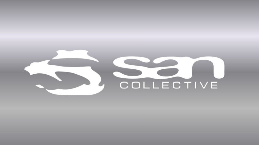 San Collective logo in Los Angeles, California, US featuring a stylized emblem against a sleek gray background.