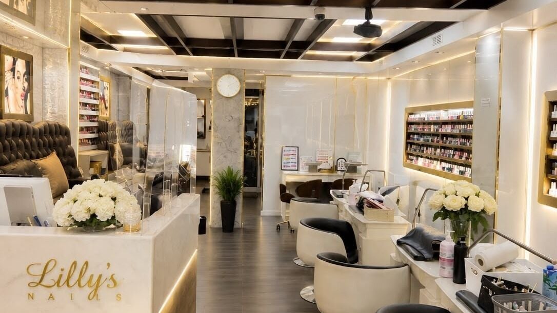 Chic interior of Lilly's Nails - Hammersmith, in London, England, GB, showcasing nail salon luxury.