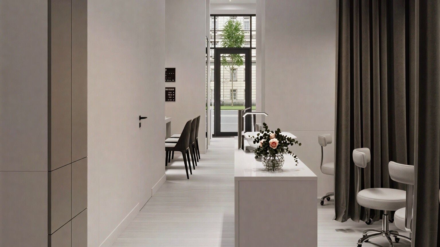 Modern, serene interior of MVK NYC LLC, New York, New York, US. Features sleek chairs and minimalist decor.