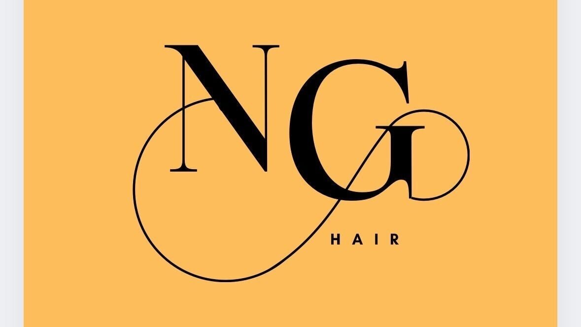 NG Hair logo on a vibrant orange background, representing beauty in Tuffley, England, GB.