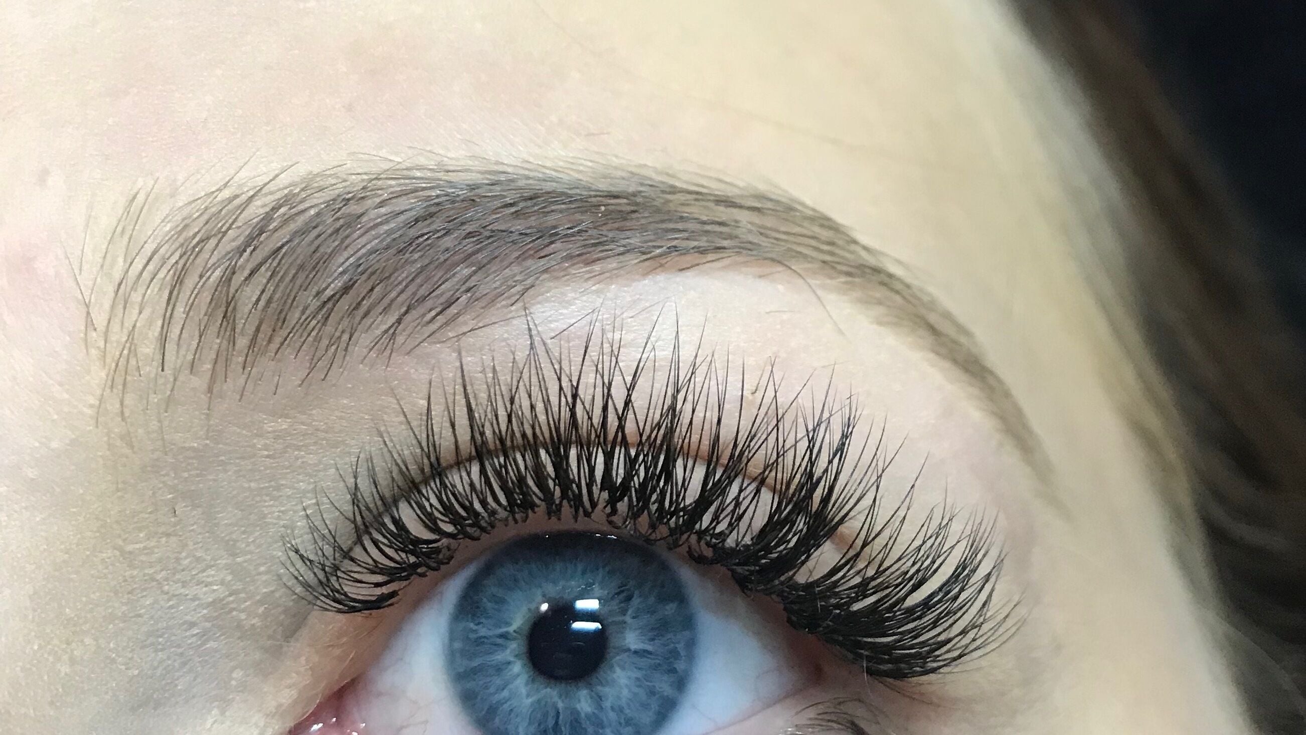 Close-up of expertly applied eyelash extensions at Lash Legends in Camrose, Alberta, CA.