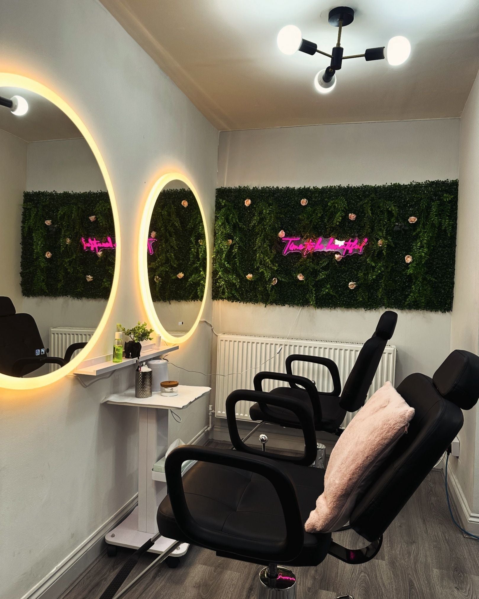 Chic salon interior at Silhani Beauty - Hackney Road (Ladies Only), London, England, GB. Modern, vibrant beauty space.