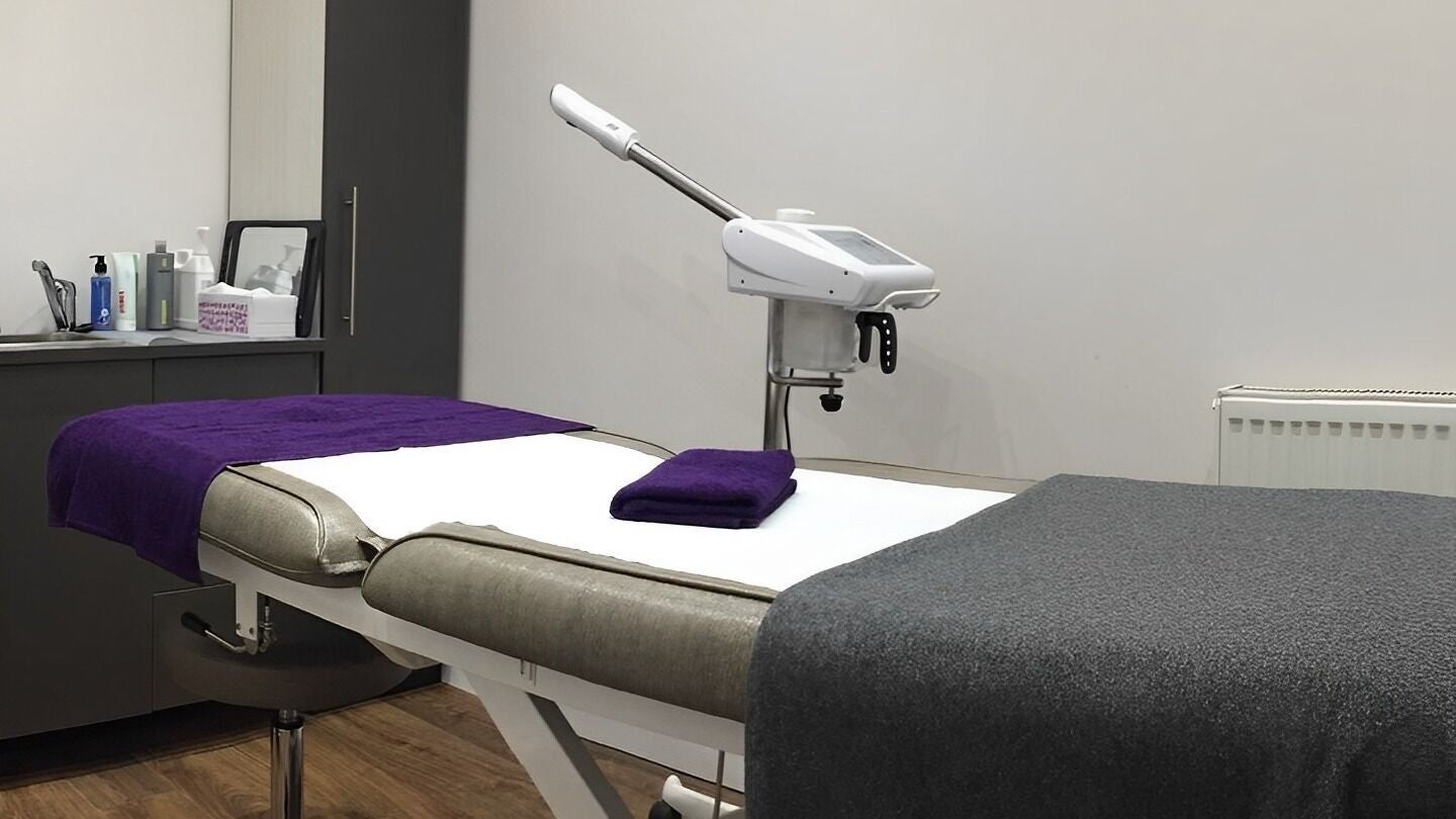 Modern treatment room at Saiqs (Hair & Beauty), featuring stylish decor and equipment in London, England, GB.