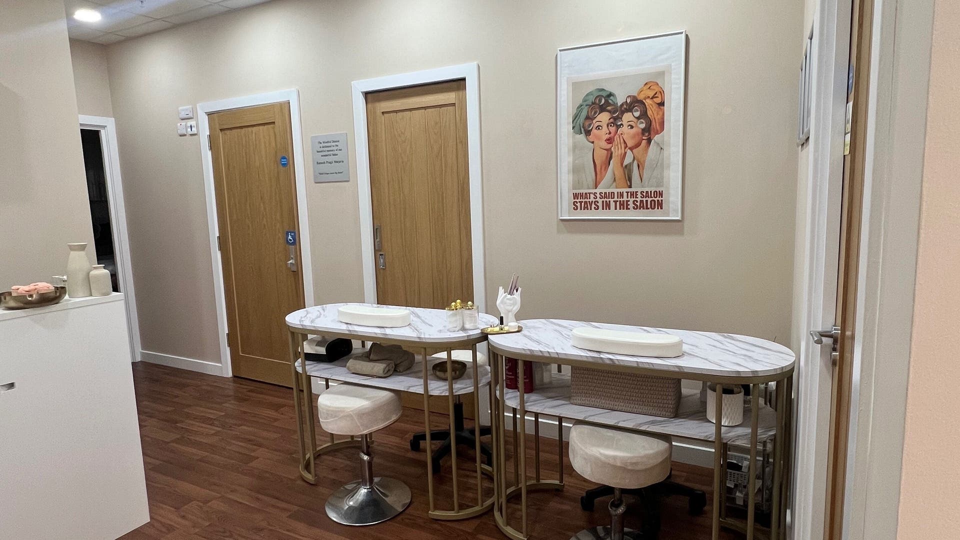 Modern nail care section at REVITALIZE CLINIC, London, England, GB with stylish decor and amenities.