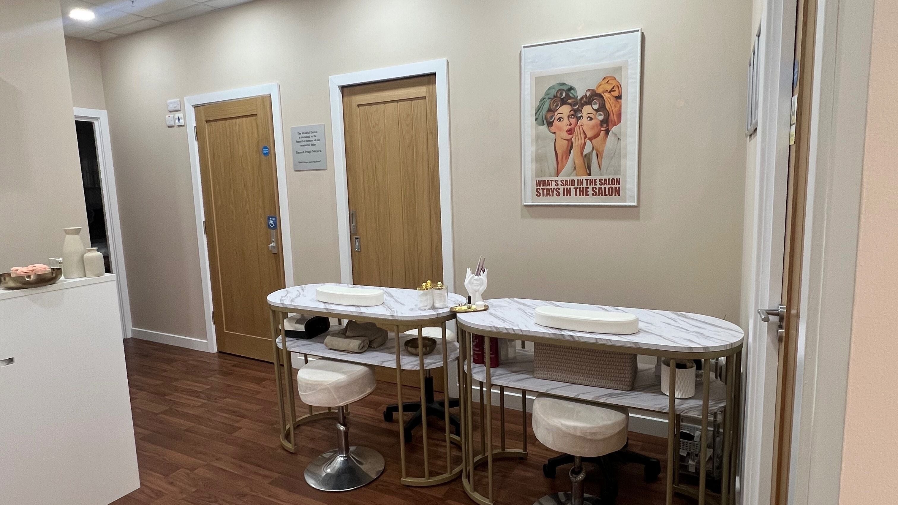 Modern nail care section at REVITALIZE CLINIC, London, England, GB with stylish decor and amenities.