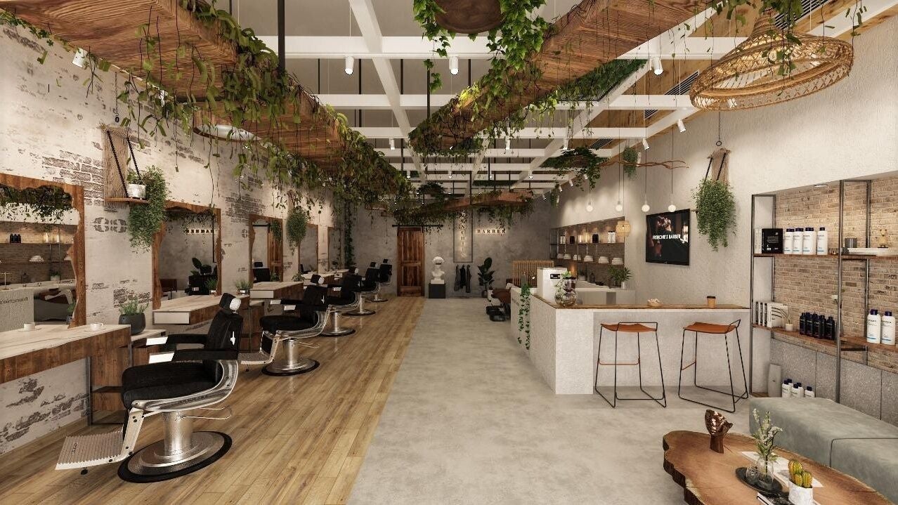 Upscale salon interior at La Casa, Dubai, AE with chic design and lush greenery for a serene beauty experience.