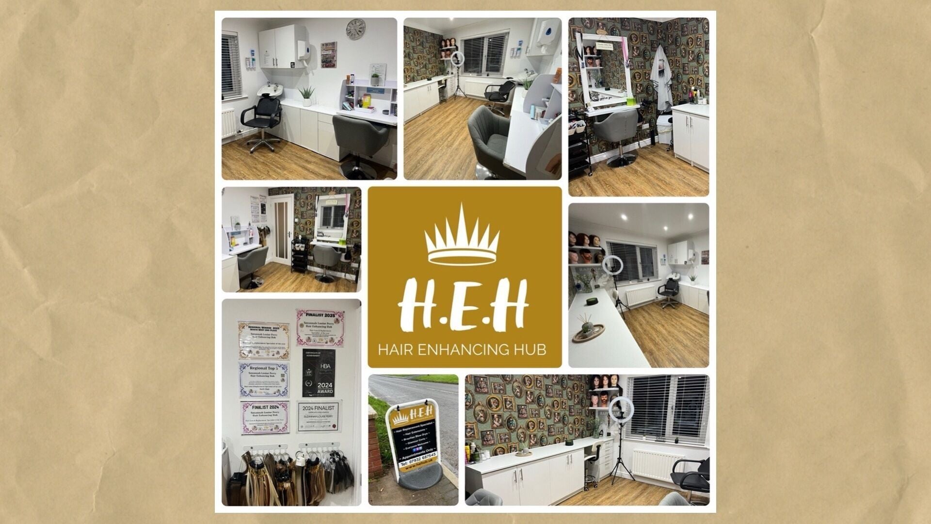 Modern interior of Hair Enhancing Hub beauty salon in Workington, England. Chic decor and professional setup.