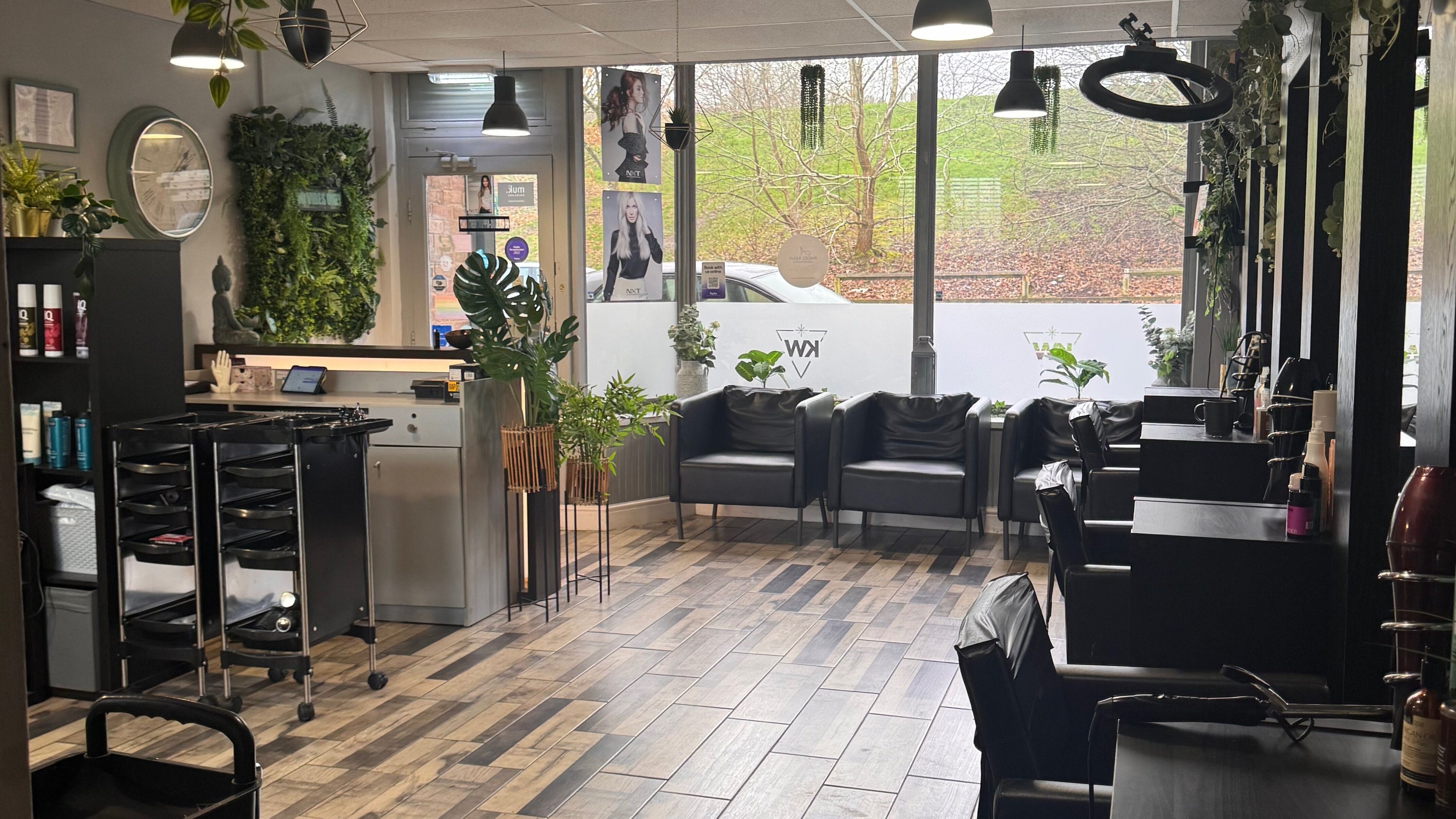 Interior of Katie Worthington Hair and Cosmetic Tattoo in Wolverhampton, England, showcasing modern salon decor.