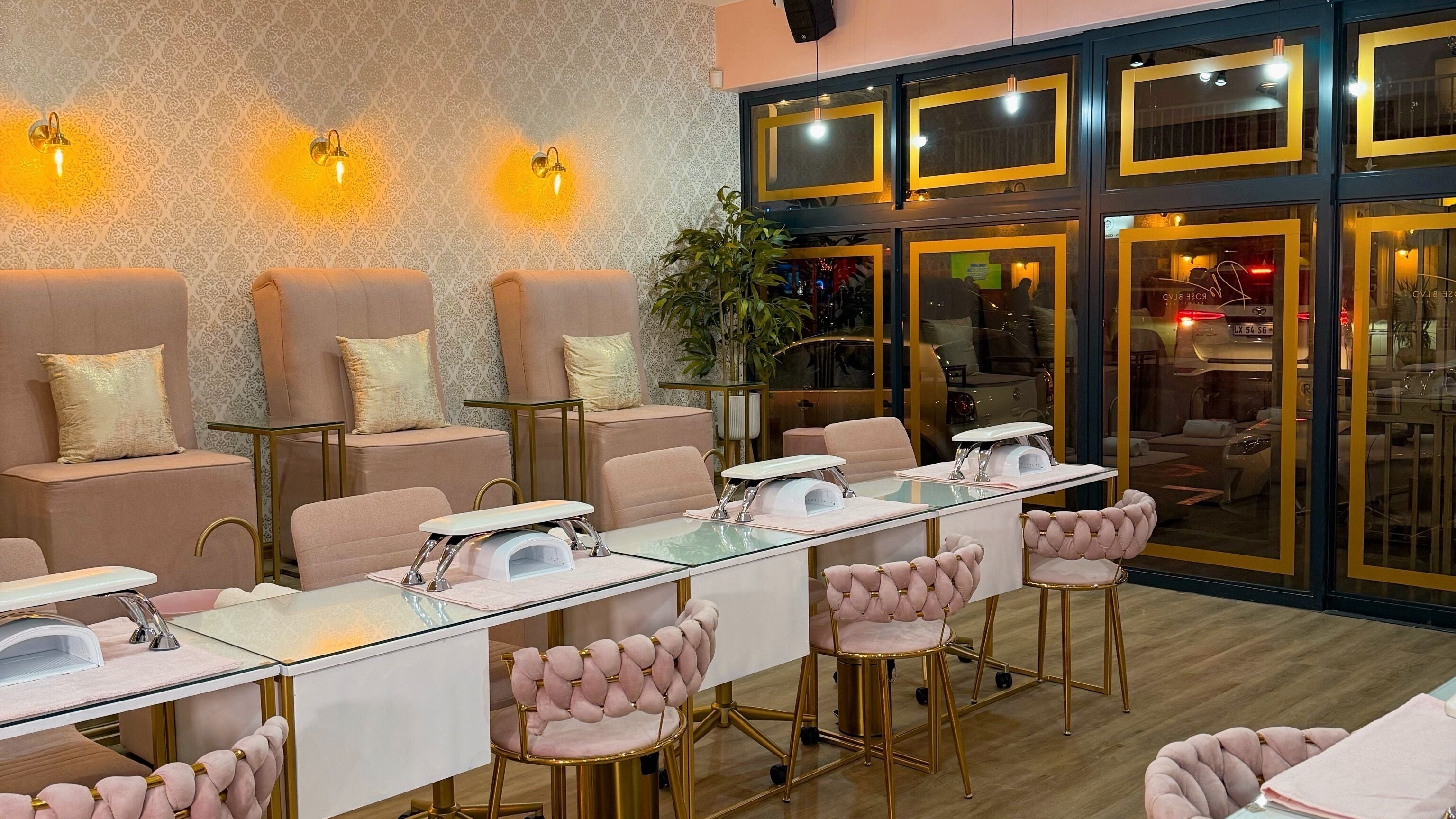 Luxurious pedicure chairs at Rose Blvd Beauty Bar Regent Road, Cape Town, Western Cape, ZA.