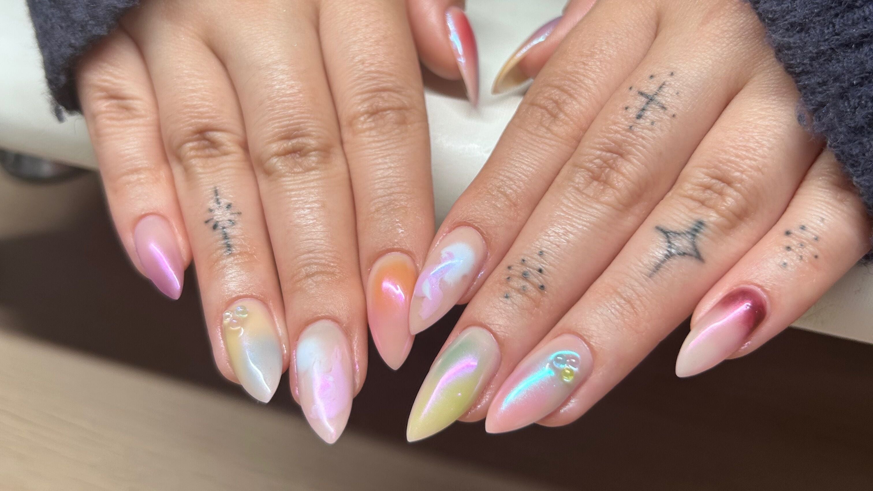 Beautiful iridescent nails with unique designs at MANI Studio, Victoria, Victoria, AU