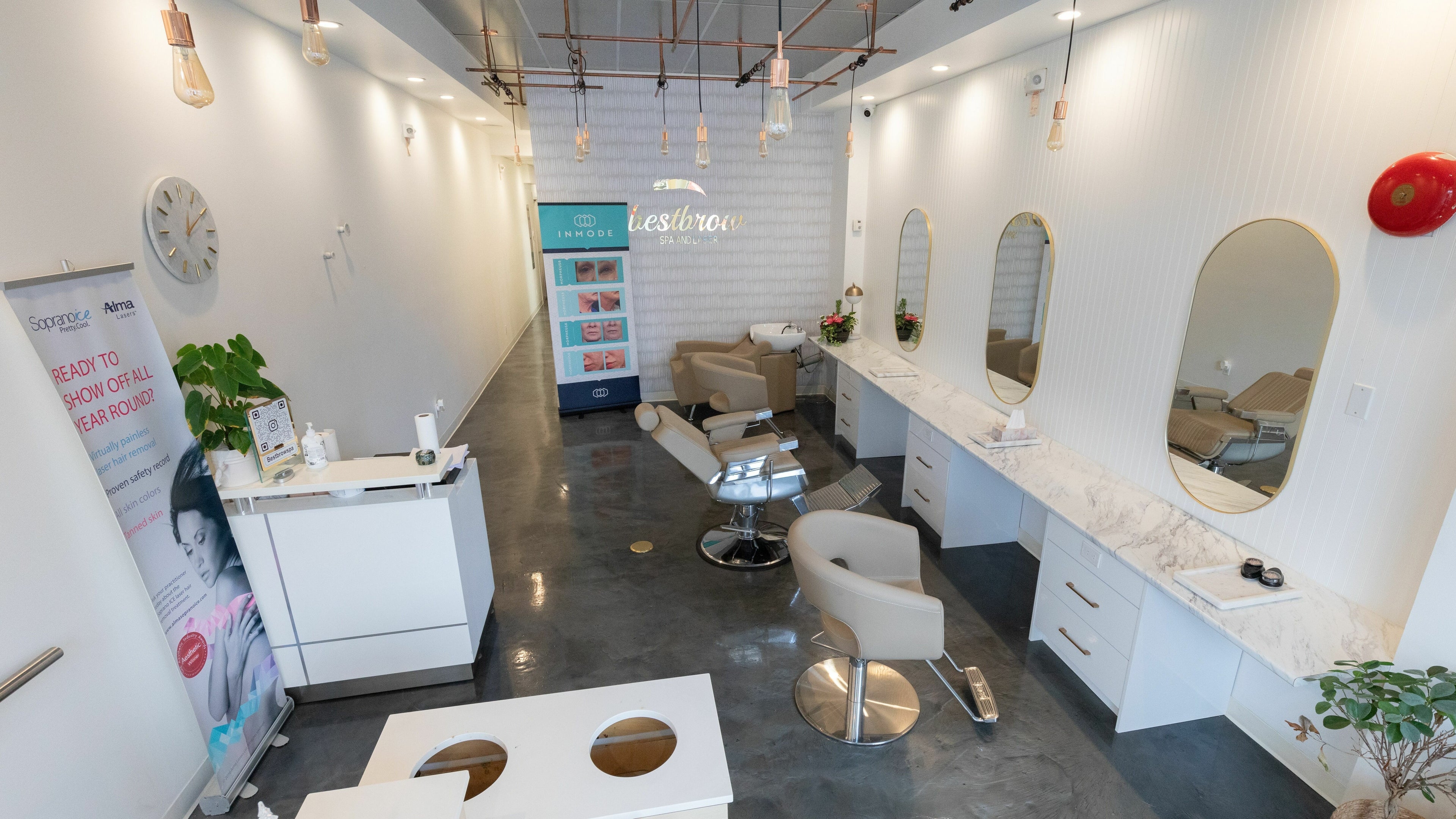 Elegant interior of Best Brow Spa, Vancouver, British Columbia, CA, showcasing chic modern design and styling chairs.