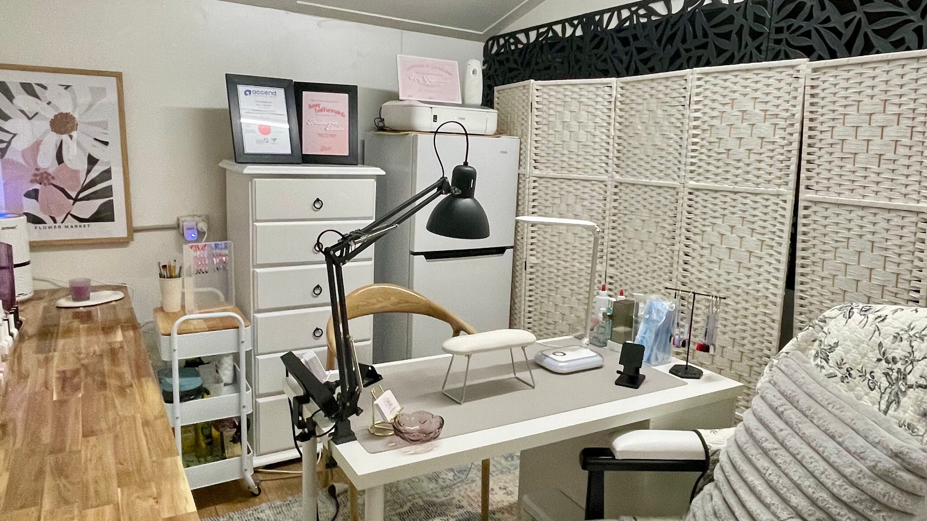 Cozy nail salon setup at Nails by Amy Jade, Melbourne, Victoria, AU features elegant workspace and decor.