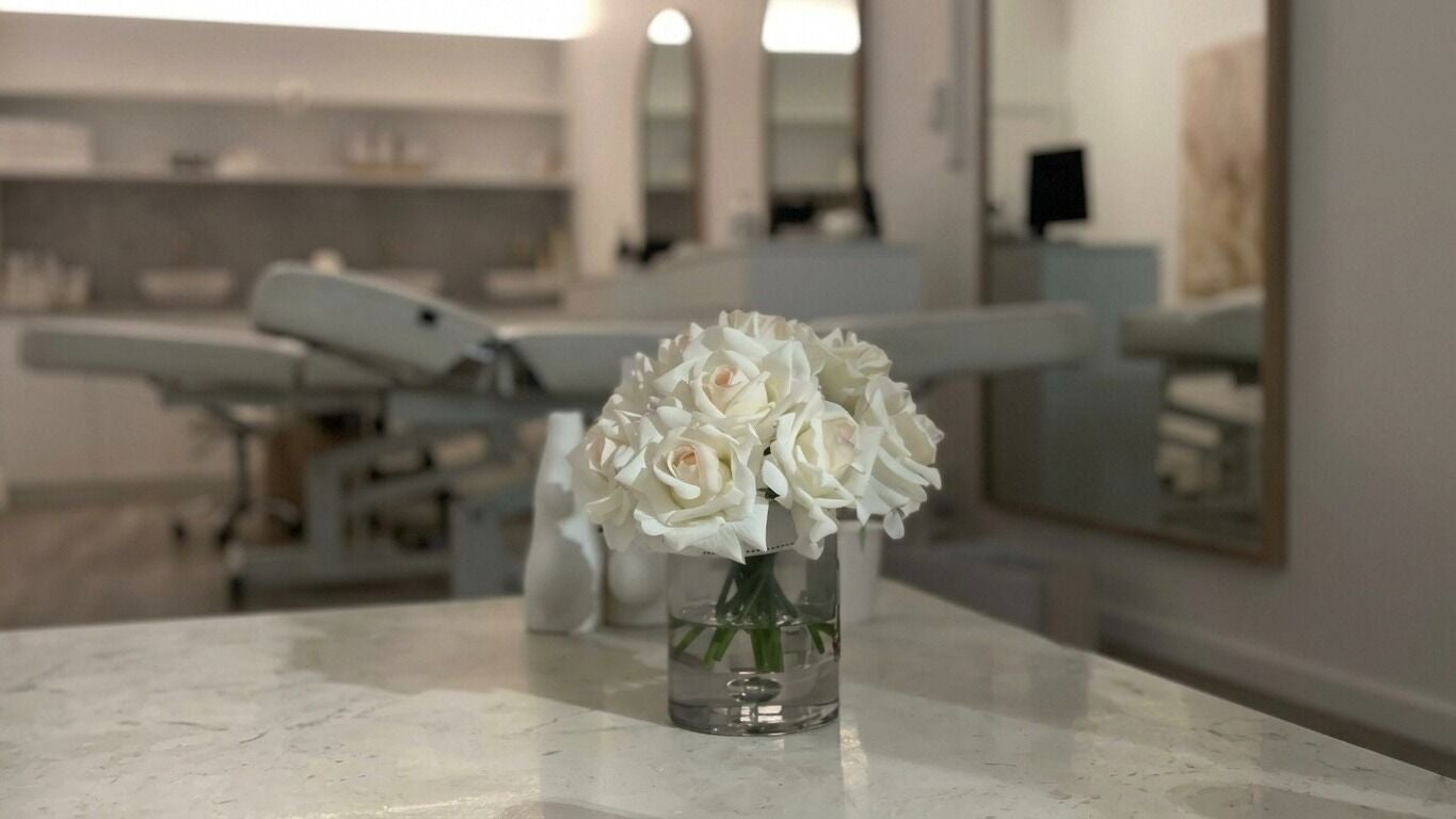 Elegant bouquet at Queen Brows and Skin - Doncaster East, Victoria, AU. Sophisticated wellness ambiance.