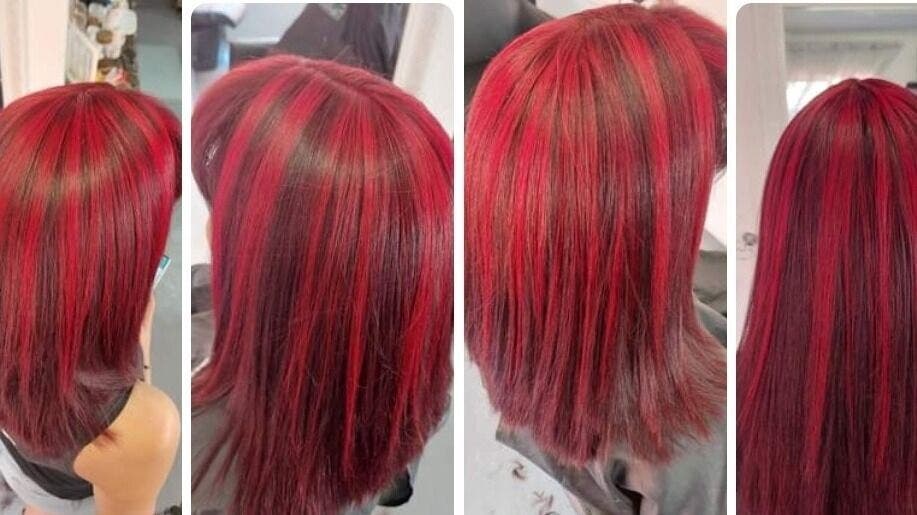 Vibrant red hair makeover at Carla Wernars Hairdressing, Alberton, Gauteng, ZA. Stunning color transformation.