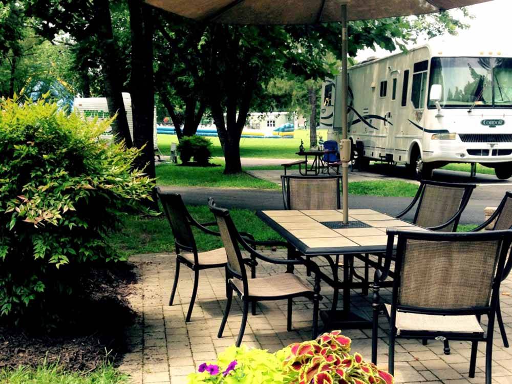 A table and chairs at a site