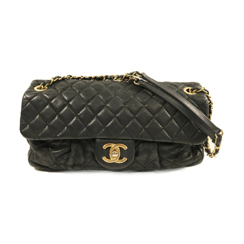 CHANEL 牛皮皮革Shoulder Bag金扣鏈帶肩背袋黑色