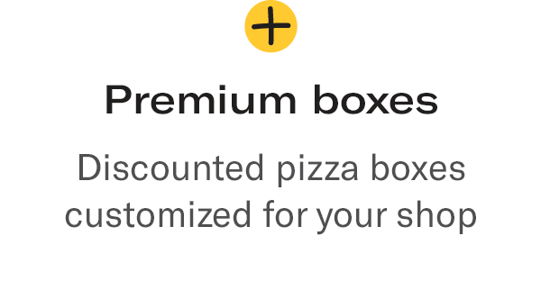 Advert for premium pizza boxes offering discounts and customization for shops