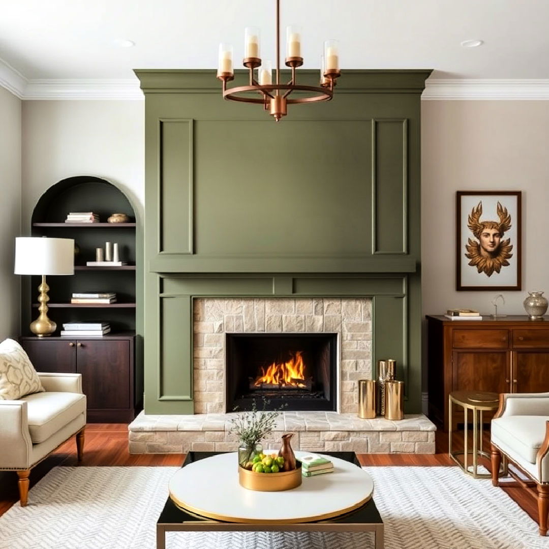 cozy olive green fireplace surround