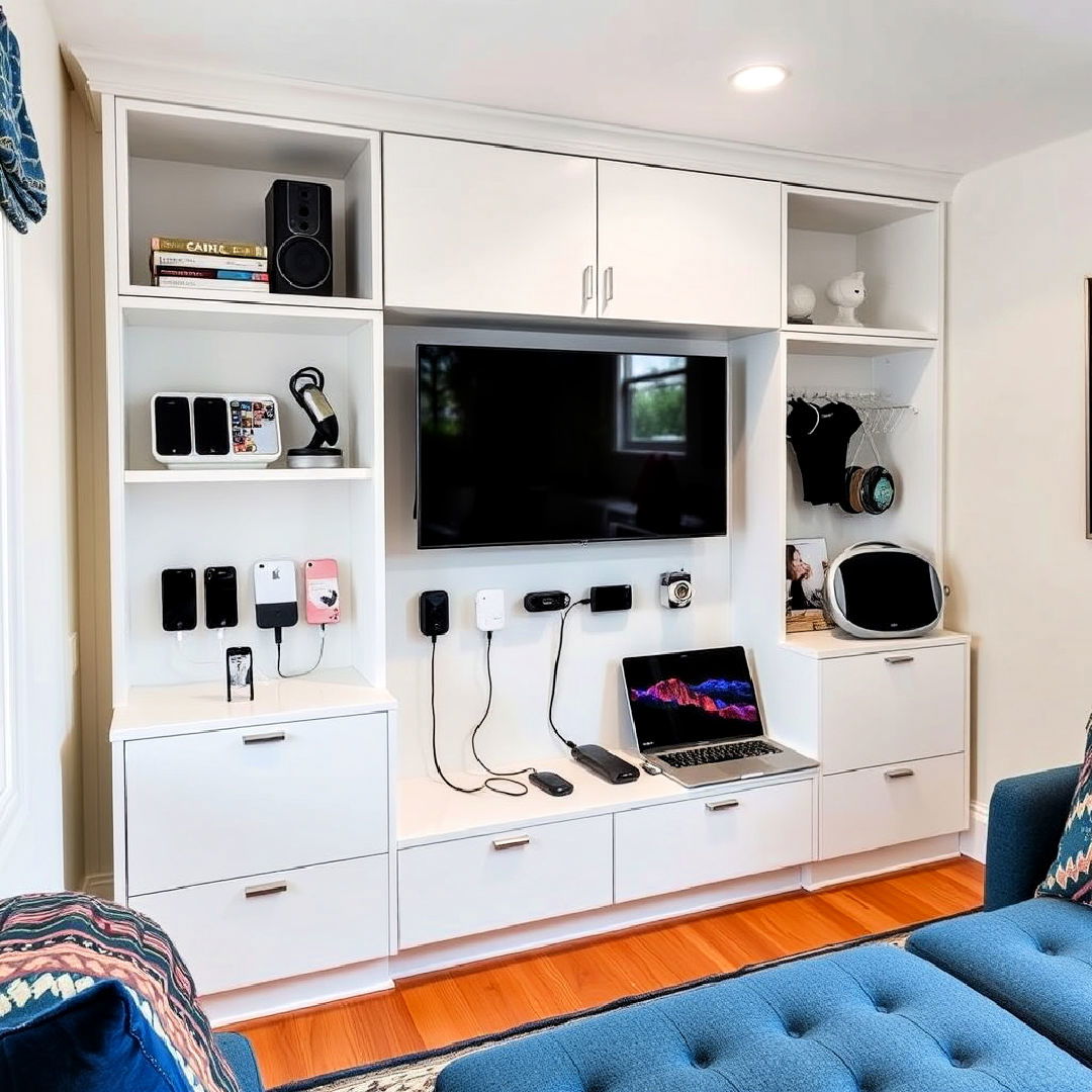 modern charging stations and tech hubs