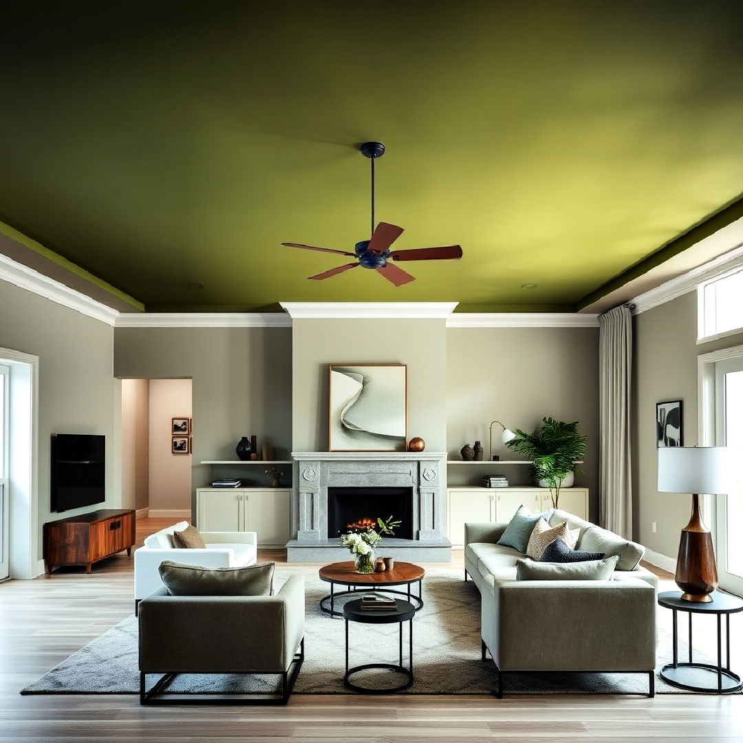 olive green painted ceiling for living room