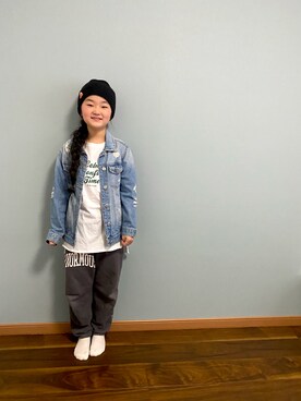 hanaさんの「【KIDS】【ZOZOTOWN限定】テールヘムラインビッグチュニックプリントTee/Calm」を使ったコーディネート