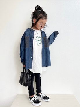 hana*さんの「【KIDS】【ZOZOTOWN限定】テールヘムラインビッグチュニックプリントTee/Calm」を使ったコーディネート