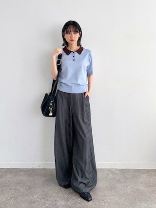 「NOGLE(ノグル)の【NOGLE/ノグル】バイカラー半袖ポロニット(ポロシャツ)」を使った、maoさん(レディース・153cm)の春コーディネート