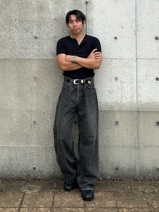 「AVIREX(アヴィレックス)の《DAILY/デイリー》RIB SHORT SLEEVE HENLEY NECK T-SHIRT / デイリーウェア リブ 半袖 へンリーネック Tシャツ / AVIREX / アヴィレックス(Tシャツ/カットソー)」を使った、蘭丸さん(メンズ・175cm)の夏コーディネート