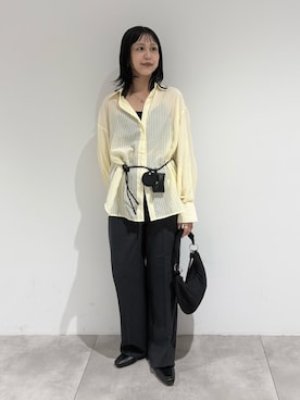 「SENSE OF PLACE by URBAN RESEARCH(センスオブプレイスバイアーバンリサーチ)の『接触冷感/速乾』シアーストライプアレンジシャツ(シャツ/ブラウス、イエロー系)」を使った、yuiさん(レディース・168cm)の夏コーディネート