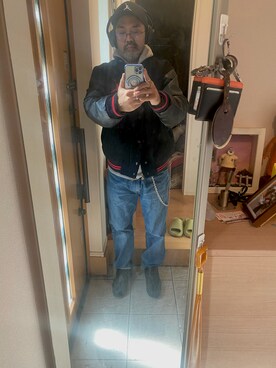 「NIKE(ナイキ)のアイテム(スタジャン)」を使った、sockさん(メンズ・169cm)の冬コーディネート