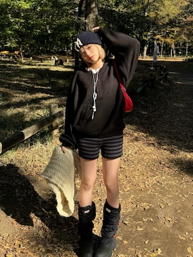 「HUNTER(ハンター)のアイテム」を使った、ユイカさん(レディース・160cm)の冬コーディネート