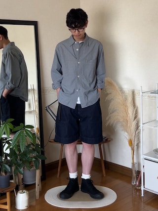 「MHL.(エムエイチエル)のTINY GINGHAM COTTON(シャツ/ブラウス)」を使った、市川 昇さん(メンズ・169cm)の春コーディネート