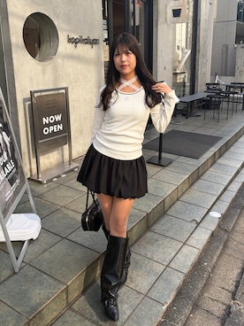 「Another Branch olive des olive(アナザーブランチオリーブデオリーブ)のマルチWAYレーステレコインナー(Tシャツ/カットソー、ホワイト系)」を使った、ゆずさん(レディース・161cm)の冬コーディネート