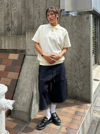 「HUF(ハフ)のSERIF H KNIT POLO TOP(ポロシャツ)」を使った、HUF JAPANさん(レディース・163cm)の春コーディネート