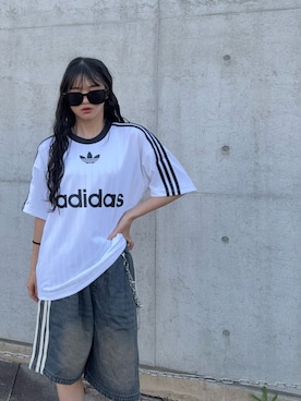 「adidas(アディダス)のアイテム(Tシャツ/カットソー)」を使った、saraha さん(レディース・163cm)の夏コーディネート