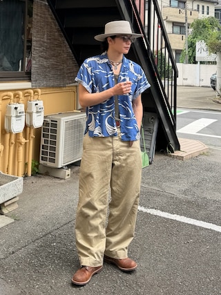 「Nine Tailor(ナインテイラー)の(CANNABIS別注) Nine Tailor Pagoda Hat CANNABIS SP (N-837CA)(ハット)」を使った、yusuke さん(メンズ・173cm)の夏コーディネート