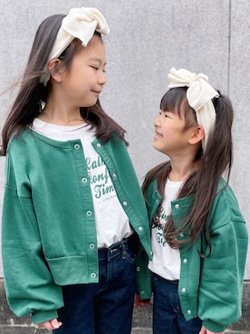 ___n.c.m_さんの「【KIDS】【ZOZOTOWN限定】テールヘムラインビッグチュニックプリントTee/Calm」を使ったコーディネート