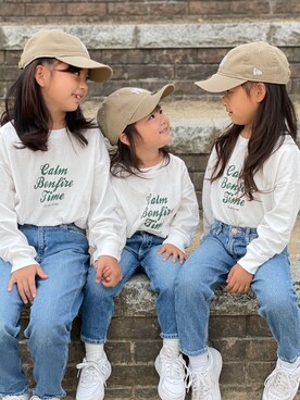 ___n.c.m_さんの「【KIDS】【ZOZOTOWN限定】テールヘムラインビッグチュニックプリントTee/Calm」を使ったコーディネート