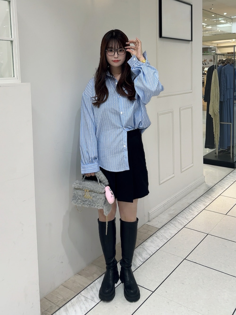 fu yuさんの「インヒールストレッチロングブーツ　229820（Heather）」を使ったコーディネートの1枚目の写真