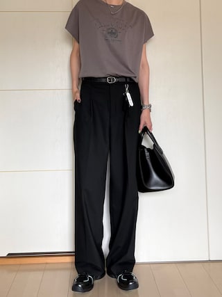 「YENNA(イェンナ)のカレッジロゴ刺繍スウェットTシャツ(Tシャツ/カットソー)」を使った、maichinさん(レディース・178cm)の春コーディネート