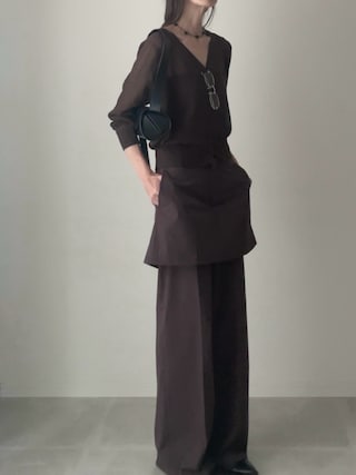 「hellam(へラム)の麻タッチシアーカーディガン(カーディガン/ボレロ)」を使った、B.さん(レディース・167cm)の夏コーディネート
