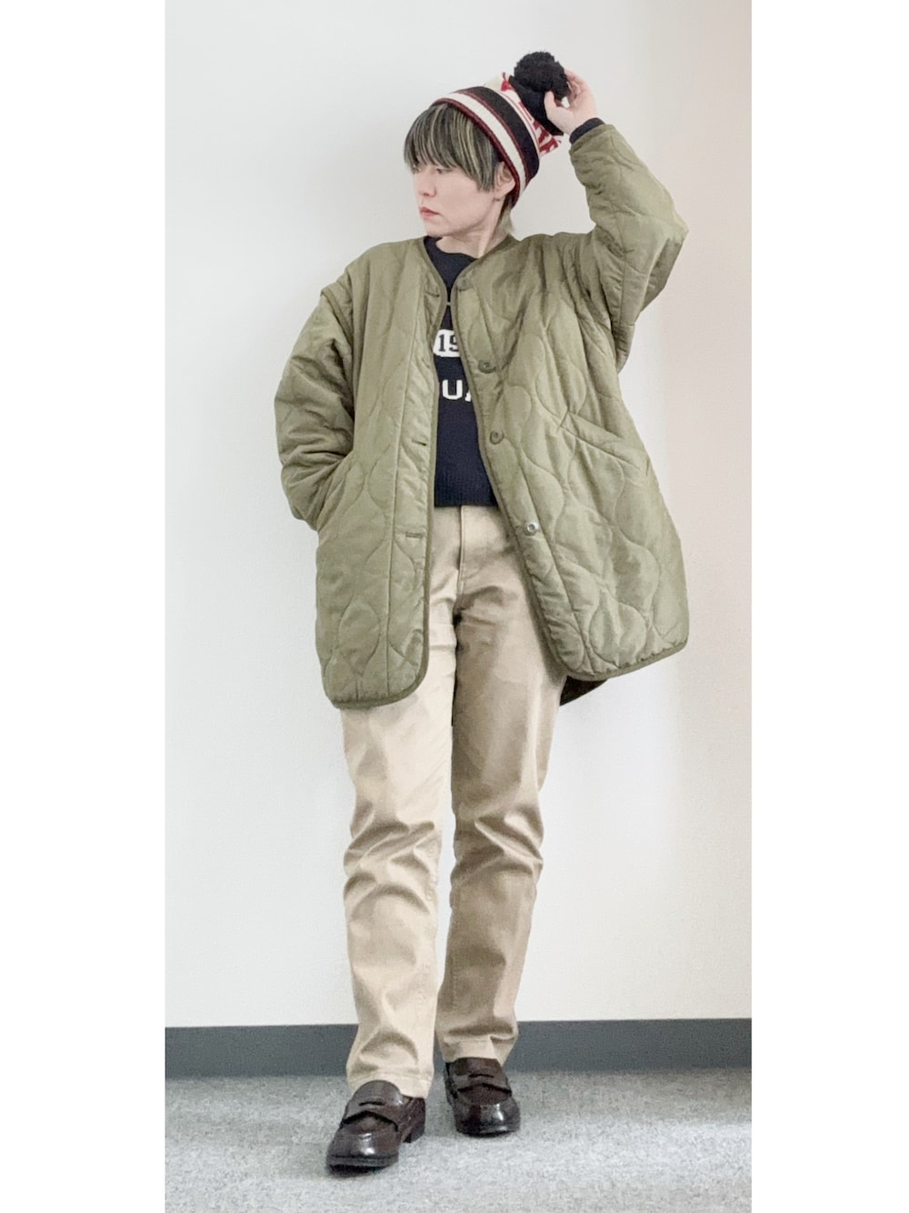 takkeさんの「2wayキルティングライナーノーカラージャケット／ベスト（BONLECILL）」を使ったコーディネートの1枚目の写真