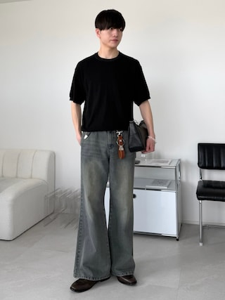 「LUENNA(ルエナ)の【LUENNA】Semi-flare Denim Pants / セミフレアデニムパンツ(デニムパンツ)」を使った、るいさん(メンズ・179cm)の春コーディネート