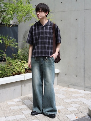 「LUENNA(ルエナ)の【LUENNA】Semi-flare Denim Pants / セミフレアデニムパンツ(デニムパンツ)」を使った、るいさん(メンズ・179cm)の春コーディネート