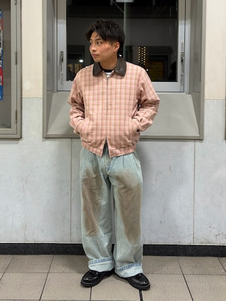 「WISH FOR EVER(ウィッシュフォーエバー)の【 3color / 3size 】FAKE LEATHER COLLAR ASSORT CHECK JACKET(ブルゾン)」を使った、Shimoさん(メンズ・169cm)の春コーディネート